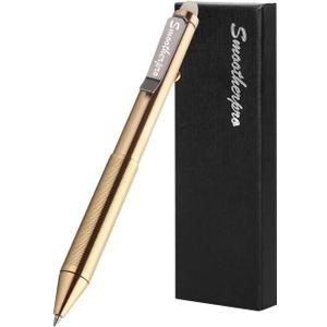 SMOOTHERPRO Erasable Solid Brass Bolt Action Pen,Weighted Heavy Pen Compatible with Pilot FriXion Refill,Durable Pen Clip for EDC Pocket Business Collection Retro(EAP02-GD)