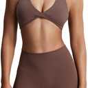 Aoxjox Women's Workout Sports Bras Fitness Metamorph Sienna Twist Bra Yoga Crop Tank (Fudge Coffee, Medium)