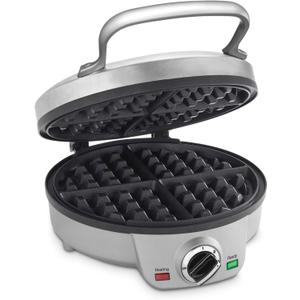 Cuisinart Belgian Waffle Maker, Round Waffle Iron, 6 Setting Adjustable Browning, Audible Alert, Nonstick Plates, WAF-200P1, Silver