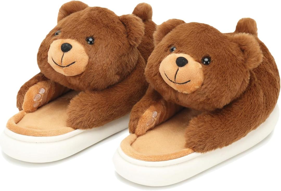 Women's Men's Valentines Slippers Cute Bear Slippers,Fuzzy Animal Indoor House Shoes,Gifts for Valentines Day Birthday,Pillow Cloud Warm Fluffy Slipper with Thick Soled (Brown)