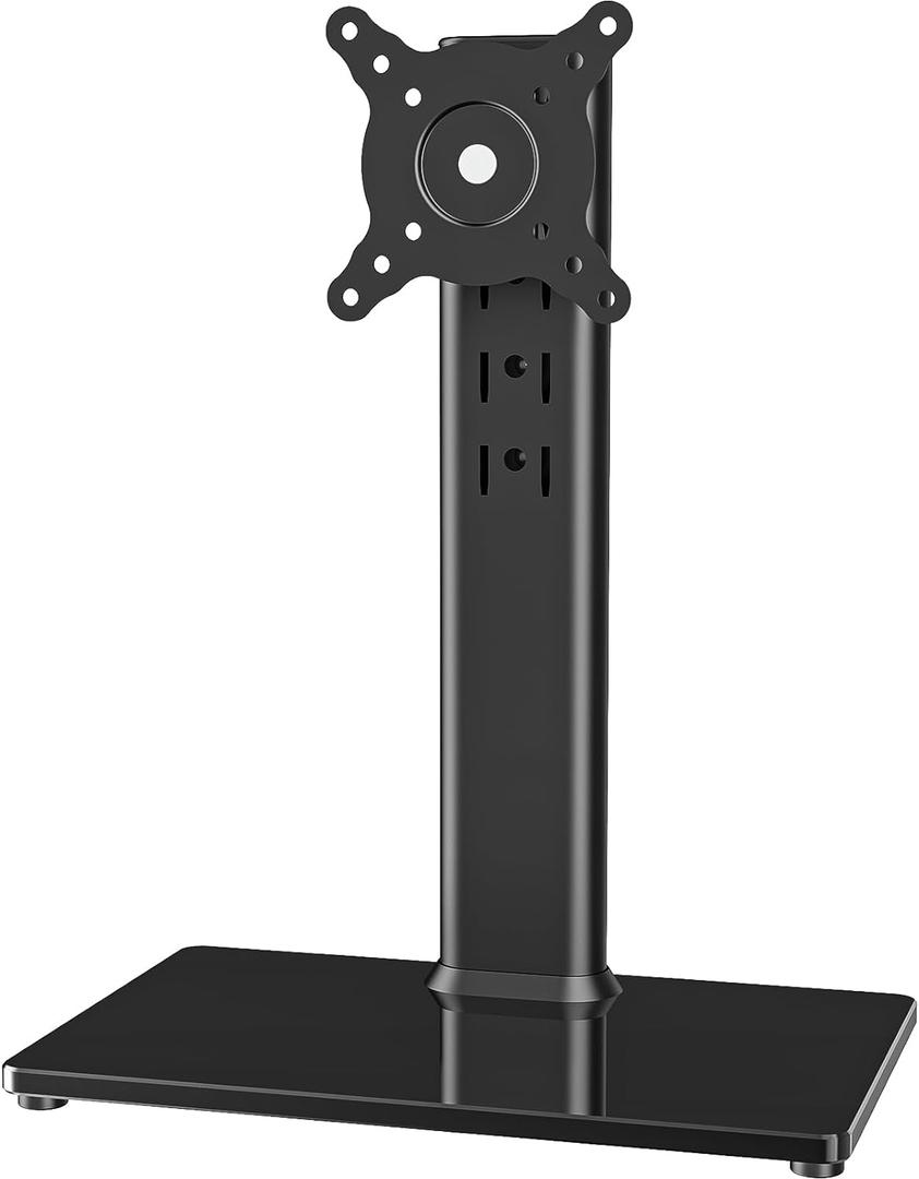 Single LCD Computer Monitor Free-Standing Desk Stand Mount Riser for 13 inch to 32 inch screen with Swivel, Height Adjustable, Rotation, Vesa Base Stand Holds One (1) Screen up to 77Lbs(HT05B-001)) (Black)