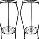 Metal Plant Stand 2 Tier Indoor Outdoor, Tall Flower Pot Shelf Rustproof Stable Corner Stand, 25.2 inch Multiple Plant Display Rack for Living Room Patio Balcony Garden, 2 Pack