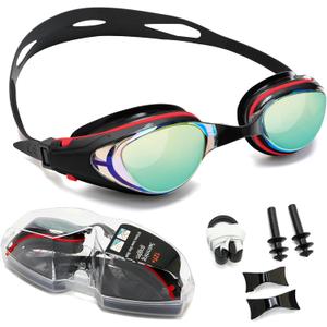 Body+ Nearsighted Swim Goggles, Shortsighted Optical Mirror/Non-Mirror Lens Swimming Goggles Anti-Fog for Adult Men Women (-10.0, Red)