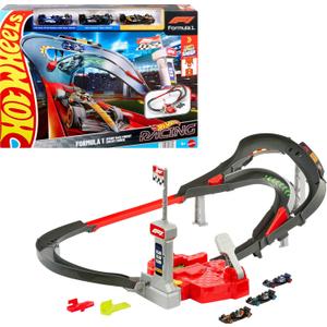 Hot Wheels Toy Car Track Set, 3 Formula 1 Die-Cast Vehicles in 1:64 Scale: McLaren F1 Team, Alpine & VCARB, Sprint Race Circuit