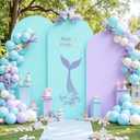 Blue and Purple Arch Cover 3 Set-7.2FT, 6.6FT, 6FT Arch Backdrop Cover Spandex Fitted 2- Color Fabric Stand Covers for Baby Shower Mermaid Theme Birthday Party Wedding Photo Background Decorations