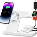 Magnetic 3 in 1 Charging Station for Multiple Devices,Mag-Safe Wireless Charger for iWatch & Airpods Pro 3 2, Foldable Charging Stand Dock for iPhone 12-16 Series with Adapter(White)