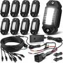 R2 LED White Rock Lights Kits 8PCS for Trucks UTV ATV SUV RZR Offroad Boat Car Plug and Play with Harness Switch Die-Cast Aluminum Waterproof Shockproof High Power Super Bright Rock Light