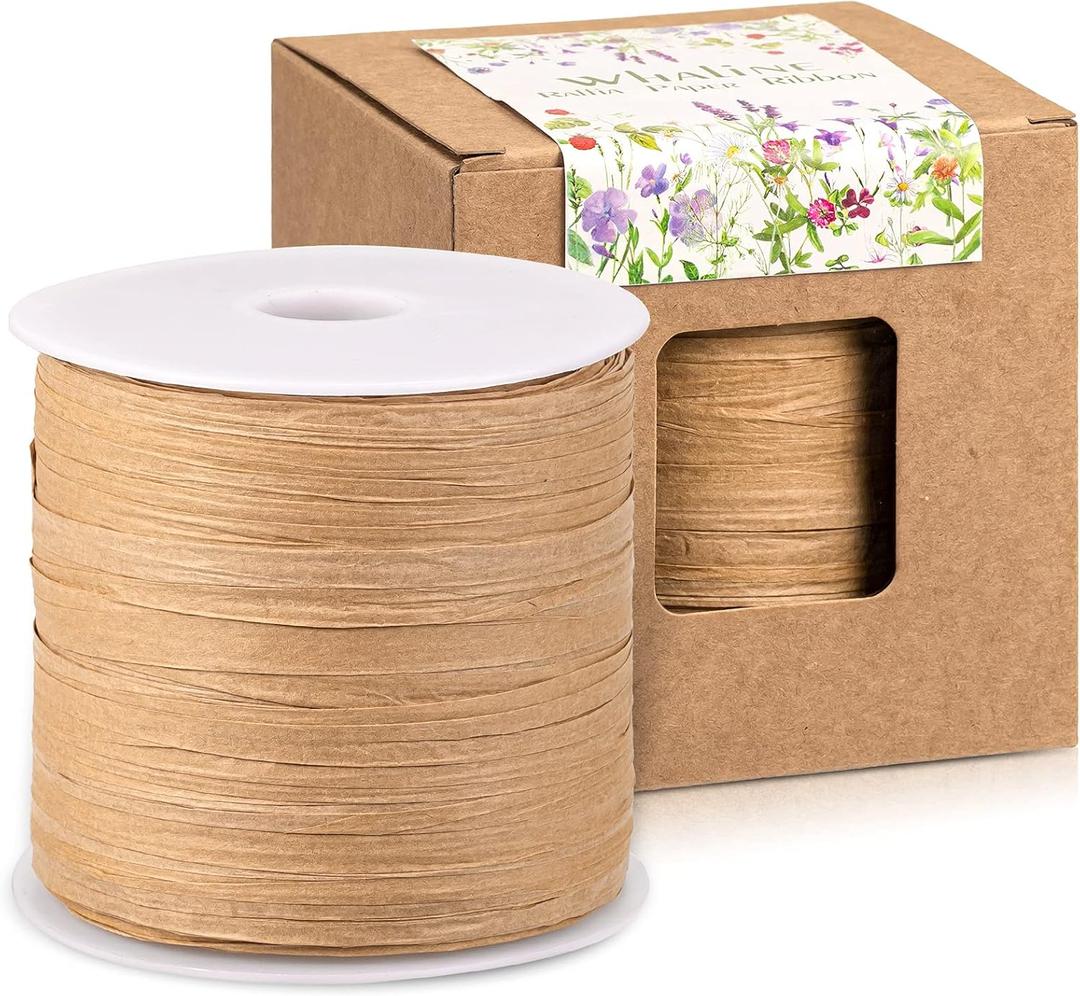 Whaline 229 Yards Raffia Paper Ribbon Christmas Kraft Craft Packing Paper Twine Festival Gift Wrapping DIY Crafts Ribbon for Decoration and Weaving, 1/4 inch Width