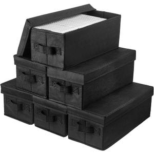 Moukeren 6 Pcs DVD Storage Box 165 Capacity with Lids and Handles14.2 x 5.5 x 6.3 Inch CD Storage Box Nonwoven Fabric Vinyl Record Holder CD Case Container Holds up to 165 Discs(Black)