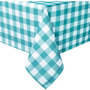 Hiasan 60 x 120 Inch Checkered Tablecloth Rectangle - Waterproof, Wrinkle Resistant and Washable Gingham Table Cloth for Outdoor Picnic, Kitchen and Holiday Dinner, Turquoise and White