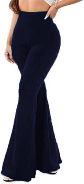 Plus-Size Casual Pants for Women high-Waisted Bell Bottoms Yoga (Blue, XXXL)