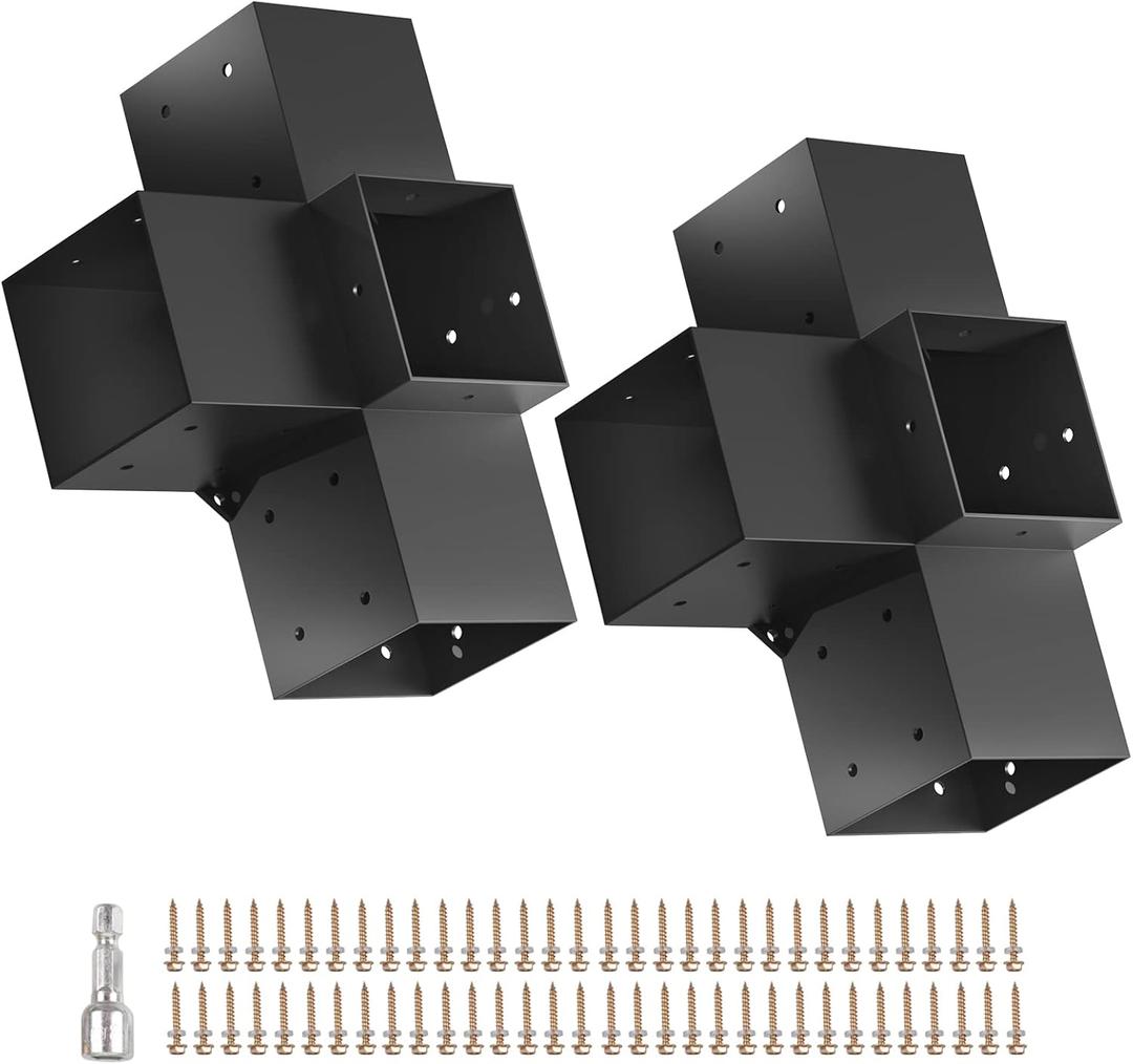 Pergola Kit, Woodworks Pergola Brackets 6" x 6" (Actual: 5.5x5.5 Inch), 2 Pack 4-Way Right Angle Corner Brackets, Powder-Coated Pergola Hardware, for Lumber Pergola Gazebo
