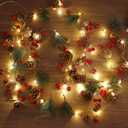 2 Pack Garland Lights with Pine Cones Bell Red Berries, Total 13.4FT/40 LED Christmas Garland with Lights,Battery Operated Christmas String Lights Indoor Outdoor for Xmas Fireplace Decorations (2 Pack)