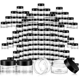SATINIOR 100 Pcs Plastic Jars with Lids Small Containers Lids Wide Mouth Small Plastic Containers for Lotion Cream Rhinestones Body Butters Travel Storage(2 oz, Black)