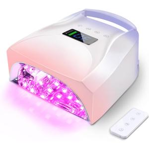 96W Cordless UV LED Nail Lamp, Periwinkle to Pink Gradient | 52 Beads Quick Dry with Remote | 4 Timer Settings & Auto Sensor | Rechargeable Gel Nail Light for Manicure Pedicure