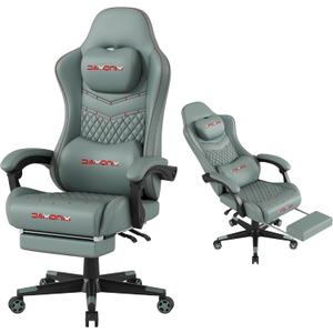 Gaming Chair,Ergonomic Computer Gaming Chair,400lb Load-Bearing,Retractable Footrest/Waist Support/Ergonomic Backrest[Spring + 4D Sponge] (Green), XX-Large