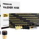 Pressure Washer Hose 25FT with 3/8 Inch Quick Connect, Kink Resistant High Tensile Wire Braided, with 2 pcs M22 14mm Adapter Set, 4200 PSI Power Washer Hose