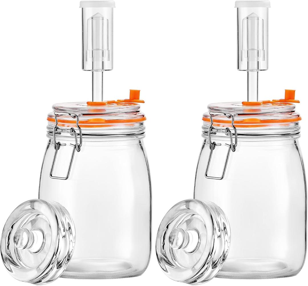 Fermentation Jar, 1.1Liters Glass Fermenting Jar with Fermentation Weight for Making Sauerkraut, Kimchi, Pickles, Mead, Cider & More, Pack of 2