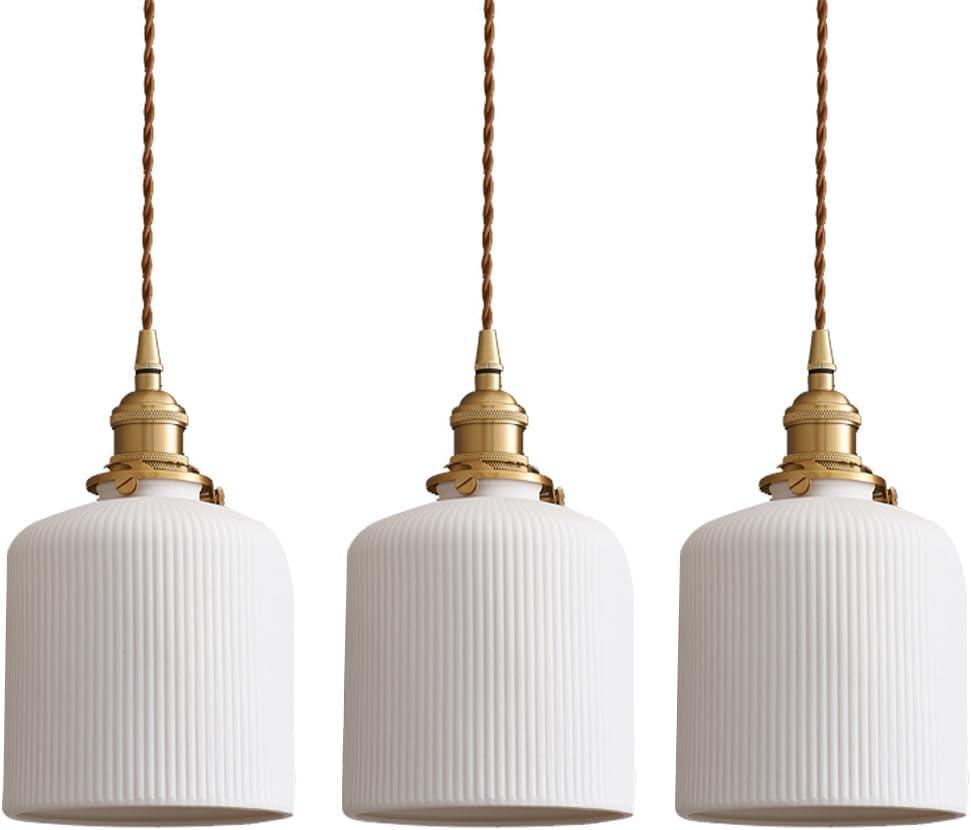 Ceramic Pendant Light Fixture Set of 3, Dome Hanging Light, Adjustable Pendant Lighting for Kitchen Island Bedroom