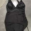 Women One Piece Swim Dress Tummy Control Slimming Swimsuit Mesh Sheer Ruched Drawstring Bathing Suit, Size XL