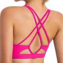 Sports Bras for Women, Medium-High Support Strappy Padded Running Sports Bras with Removable Cups (1-hot Pink) M