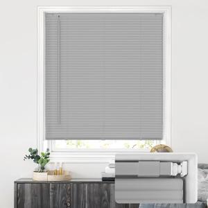 LazBlinds No Tools No Drill Cordless 1" Vinyl Mini Blinds, 100% Privacy S-Curve Blinds for Indoor Windows, Room Darkening Horizontal Window Blinds and Shades for Home, 24" W x 48" H, Grey