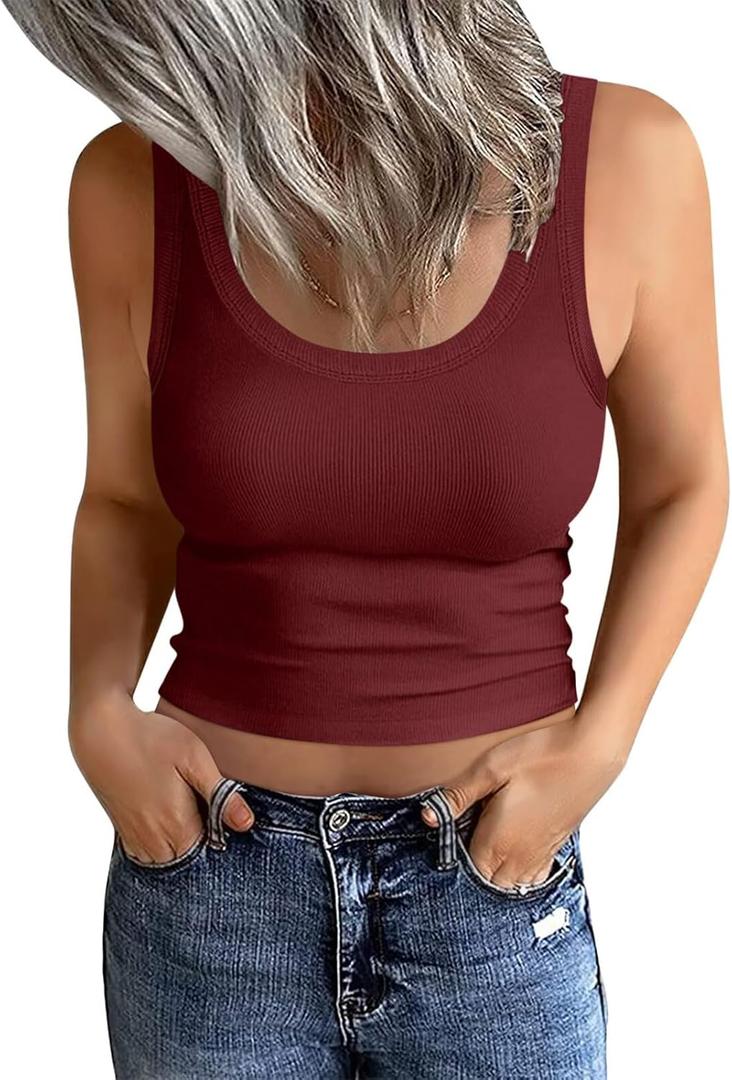 EADINVE Women Scoop Neck Ribbed Crop Tank Tops Summer Basic Sleeveless Slim Fit Cropped Tops 2025