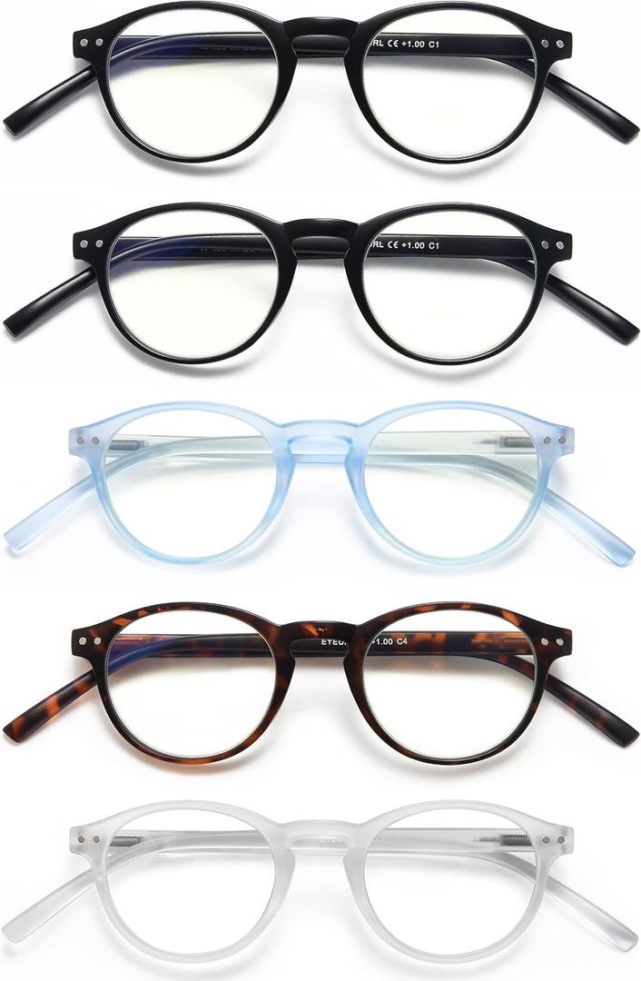 EYEURL 4-Pack Small Round Reading Glasses for Women Men Neck Hanging Blue Light Blocking Eyeglasses TR90 Readers for Women