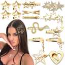 15Pcs Gold Snake Star Hair Clips Y2k Snap Hair Barrettes for Women Water Drop Non Slip Hair Pins Christmas Metal Heart Clips for Hair Cute Cool Y2k 2000s Accessories for Girls