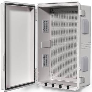 Electrical Junction Box, Ventilated Design, Cable Grommets, Indoor/Outdoor Use with Mounting Panel & Hinged Cover. Waterproof IP 65. (Grey Cover, 17.7"x13.7"x7.9")