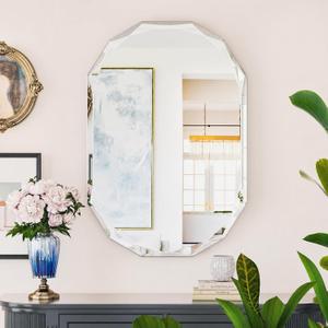 Suidia Bathroom Mirror, 20"x 28" Wall Mirror, Frameless Bathroom Mirror with Beveled Edge for Bedroom, Living Room, Entryway, Hallway, Oval Shape