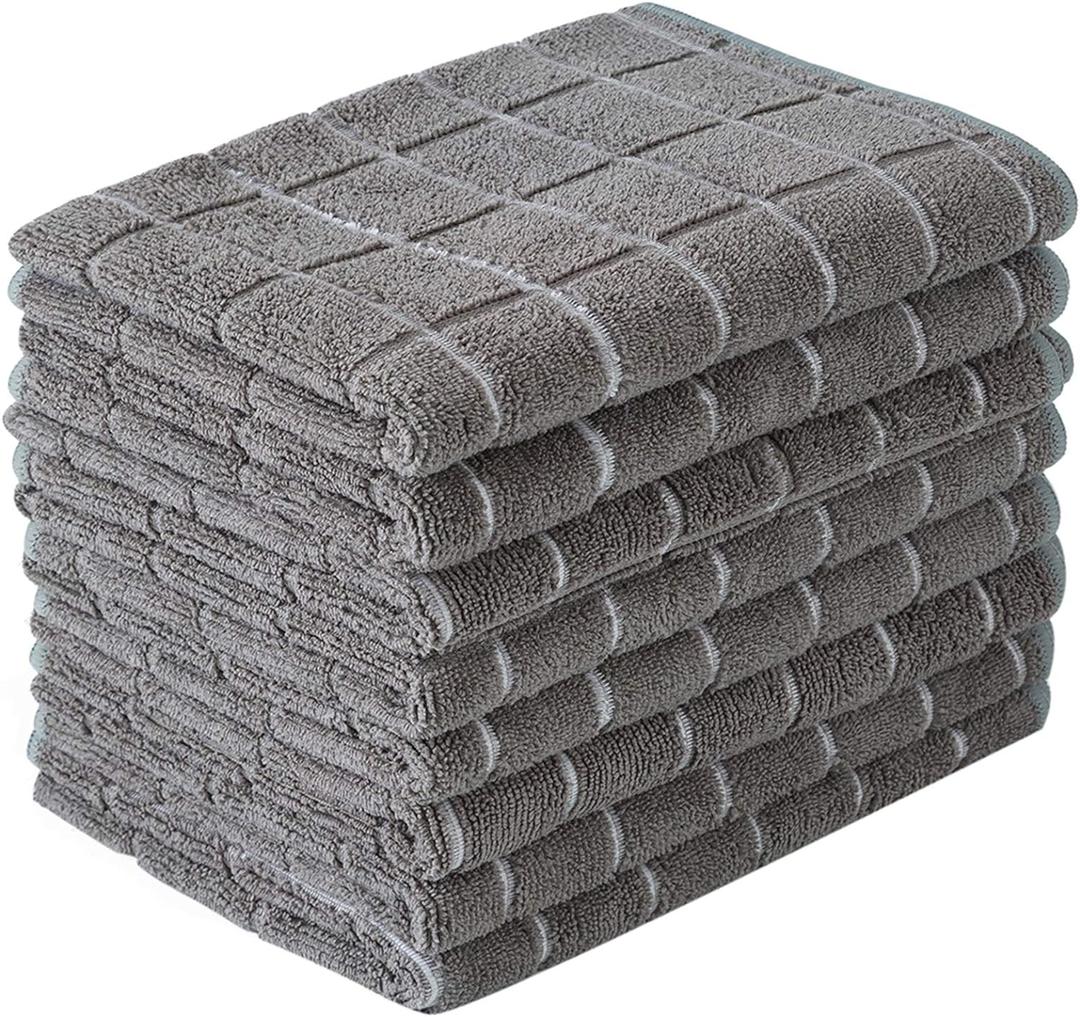 Microfiber Dish Towels - Soft, Super Absorbent and Lint Free Kitchen Towels - 8 Pack (Lattice Designed Gray Colors) - 26 x 18 Inch (Grey)