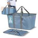 CleverMade Collapsible Laundry Tote 2-Pack (50L) Foldable Carry-All Storage Bin for Laundry, Car Trunk, RV, Dorm & Home Organization - Denim