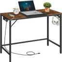 HOOBRO Computer Desk, Home Office Desk with Power Outlet, Modern Study Writing Desk with 3 Hooks for Study Room, Home Office, Sturdy and Stable, Easy to Assemble, Rustic Brown and Black BF41UDN01, 39.3"W x 15.7"D x 30.3"H
