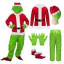 XZCYAMPF 6pcs Green Plush Christmas Monster Costume with Mask Adult Men's Cosplay for Holiday Outfit (Green, M)