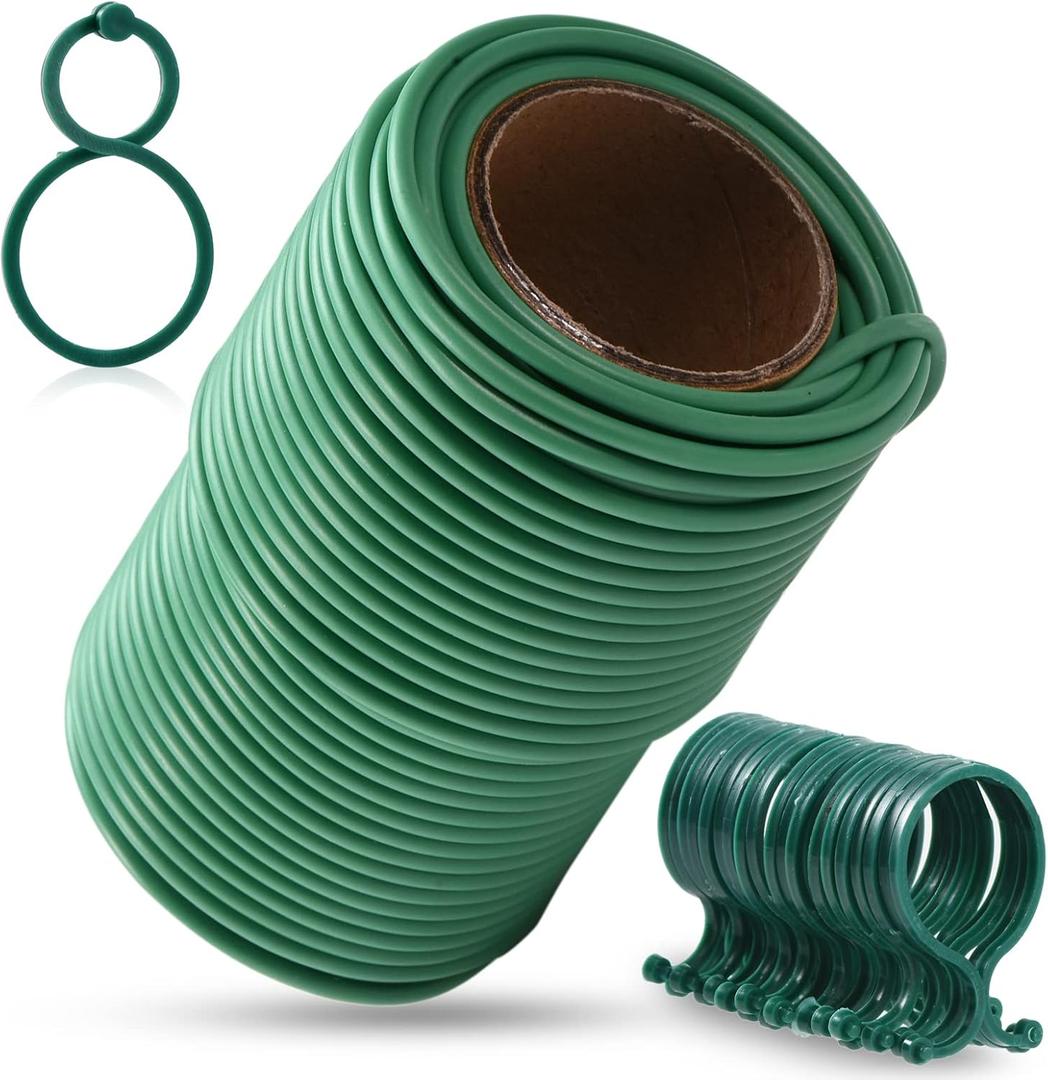 TELENT OUTDOORS 80 Feet Green Plant Twist Ties, Soft Plant ties for Support with 20 PCS Clips, Gardening Supplies for Plants Office Home Organization 3mm Diameter