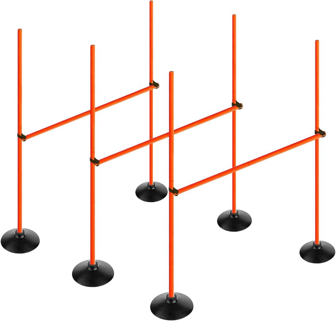 Orange Adjustable Height Agility Hurdle Set Multi-Function Soccer Trainning Pole Set Coaching Sticks with Rubber Base