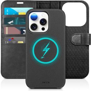 TUCCH Case Wallet for iPhone 15 Pro, Detachable Stand RFID Blocking 4 Card Slot Wireless Charging Shockproof Case, 2-in-1 Magnetic PU Leather Removable Folio Compatible with iPhone 15 Pro 6.1", Black
