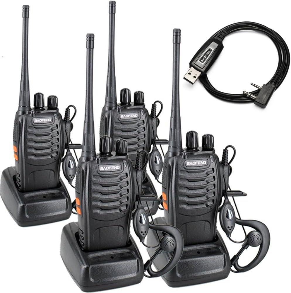 BaoFeng BF-888S Two Way Radio with Built in LED Flashlight (Pack of 4) + USB Programming Cable