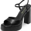 DREAM PAIRS Platform Heels for Women, Square Toe Chunky High Heels Ankle Strap Sandals for Wedding Party Formal Event (10, Black)