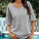 Ebifin Womens Oversized Tshirts V Neck Tee Shirts Half Sleeve Loose Fit T Shirt Cotton Tunic Tops (Gray), XL
