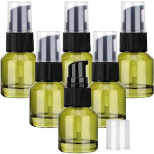Segbeauty 6pcs 0.5oz Glass Travel Size Containers for Lotions, Mini Empty Lotion Bottles Pump Dispenser Refillable, 15ml Travel Containers for Creams, Small Hair Oil Pump Bottle Liquids Foundation