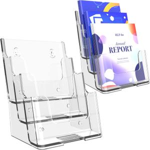 HLF-ho Brochure Holder 6x9 Inch 3 Tier Acrylic Literature Holders Clear Plastic Flyer Display Stand Countertop Use or Wall Mount Pamphlet Holder Organizer for Office, Lobby, Hotel, Trade Show, 2 Pack