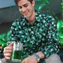 Arvilhill Mens St Patrick's Button Shamrock Clover Printed Long Sleeve Shirt (S-3XL) (Green, XXL)