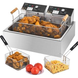 Deep Fryer with Basket, 22.6L/24QT Stainless Steel Countertop Electric Fryer for Home and Commercial Use, Oil Fryer with Temperature Control and Double Overheat Protection