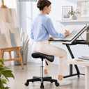 SONGMICS Ergonomic Saddle Stool with Wheels, Rolling Stool, Without backrest