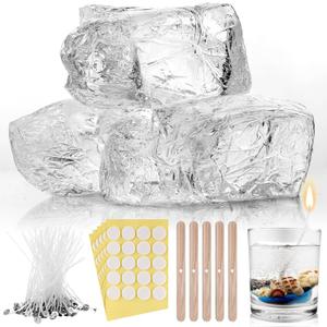 HyqehrtYazc 4.4 lb Clear Jelly Candle Wax High Density Gel Wax for Candle Making 50 Pcs Wick and 60 Pcs Wick Stickers for DIY Making Handmade Projects Material Supplies