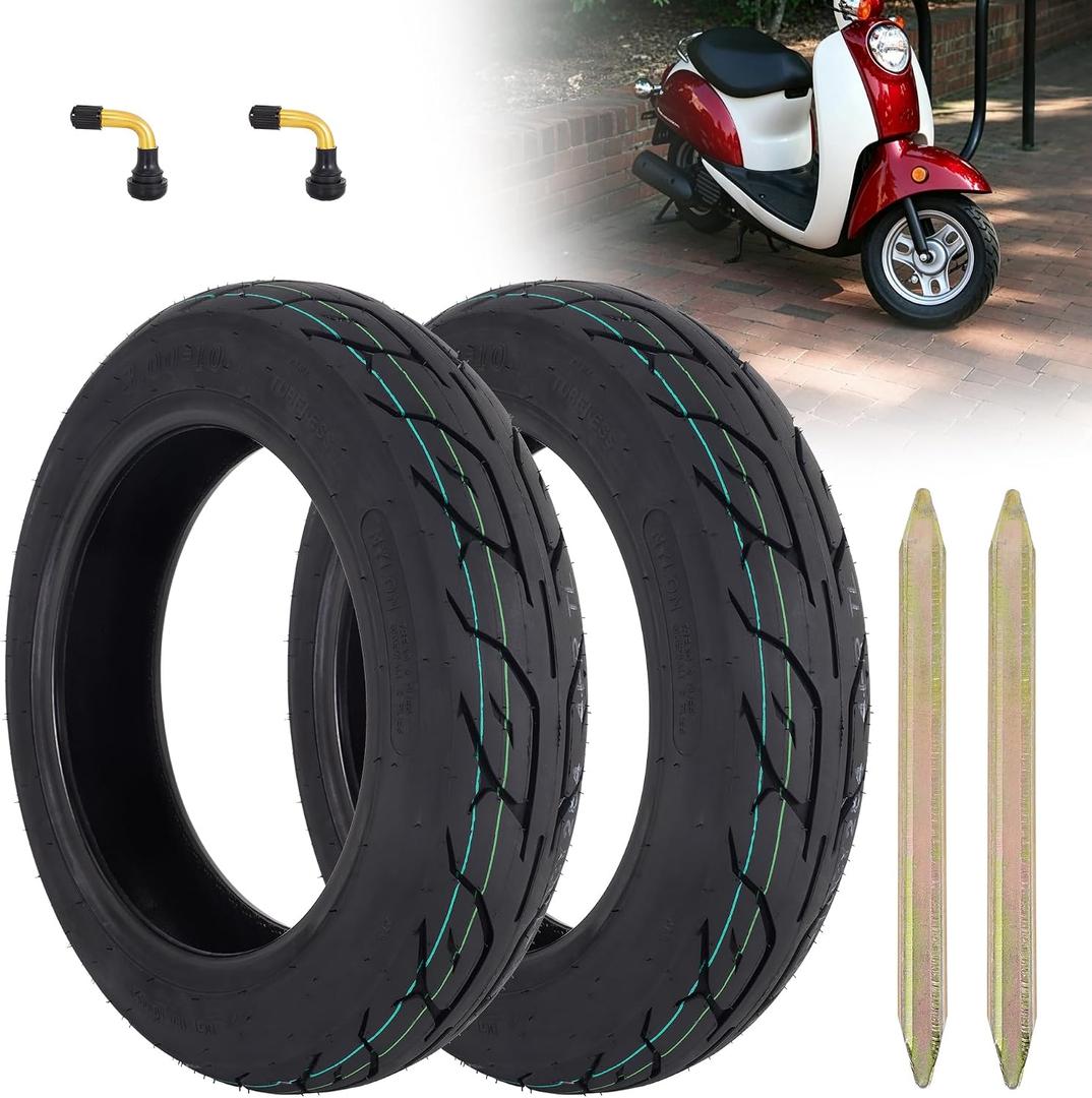3.00-10 Tubeless Tire for Scooter E-Bike Motorcycle Moped Front Rear 2-Pack