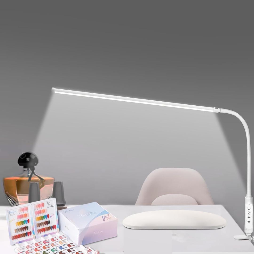 CGBE Nail Light for Desk: 360 Adjustable Nail Lamp for Desk with 3 Color Modes 5 Brightness, 23.6-Inch Led Desk Lamp for Salon Manicurist Tattoo Crafts Sewing Work Reading Game