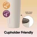 Owala SmoothSip Slider Insulated Stainless Steel Coffee Tumbler, Reusable Iced Coffee Cup, Hot Coffee Travel Mug, BPA Free 20 oz, Pink/Tan (Daybreak)